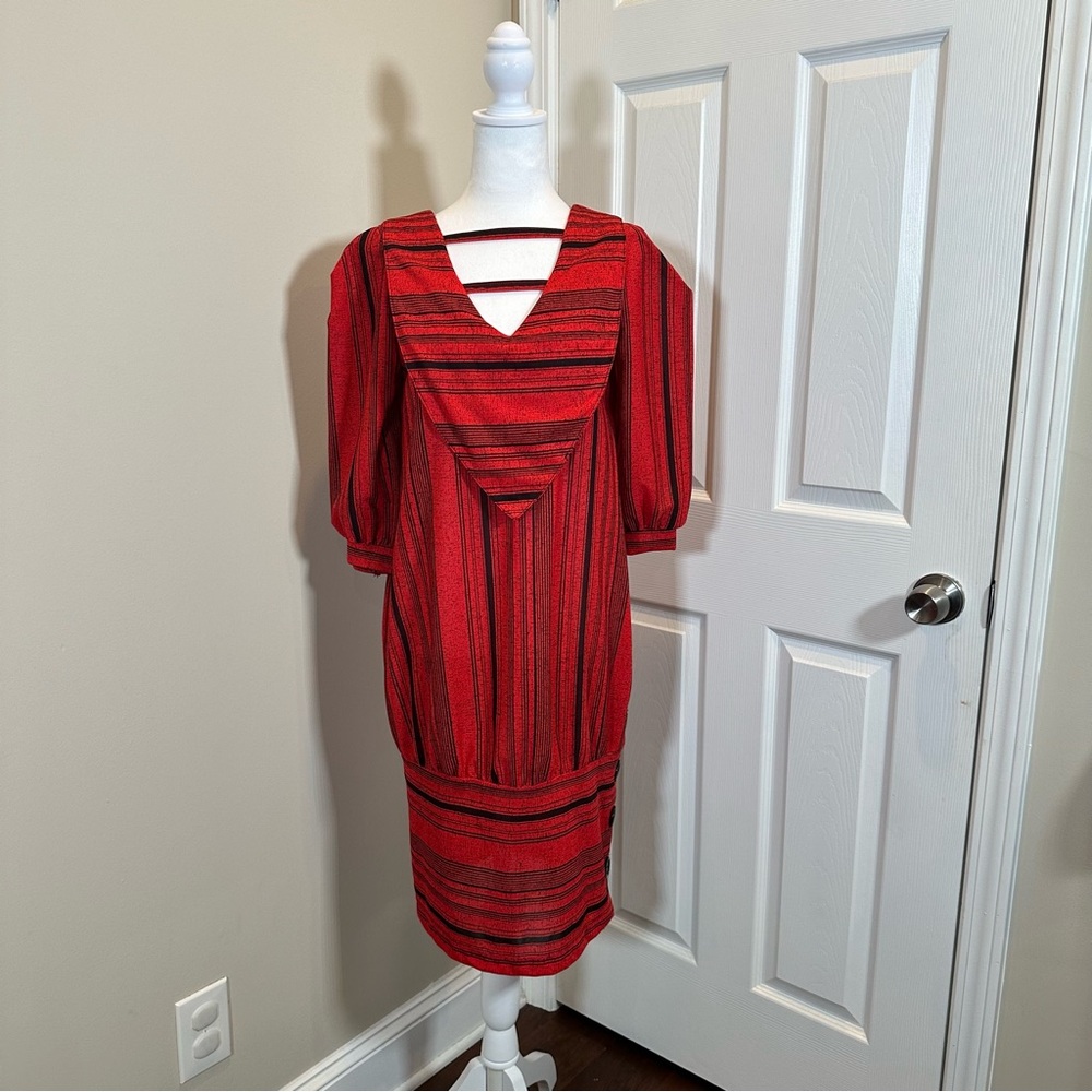 Jerri Gee NY RED Striped Dress size S/M